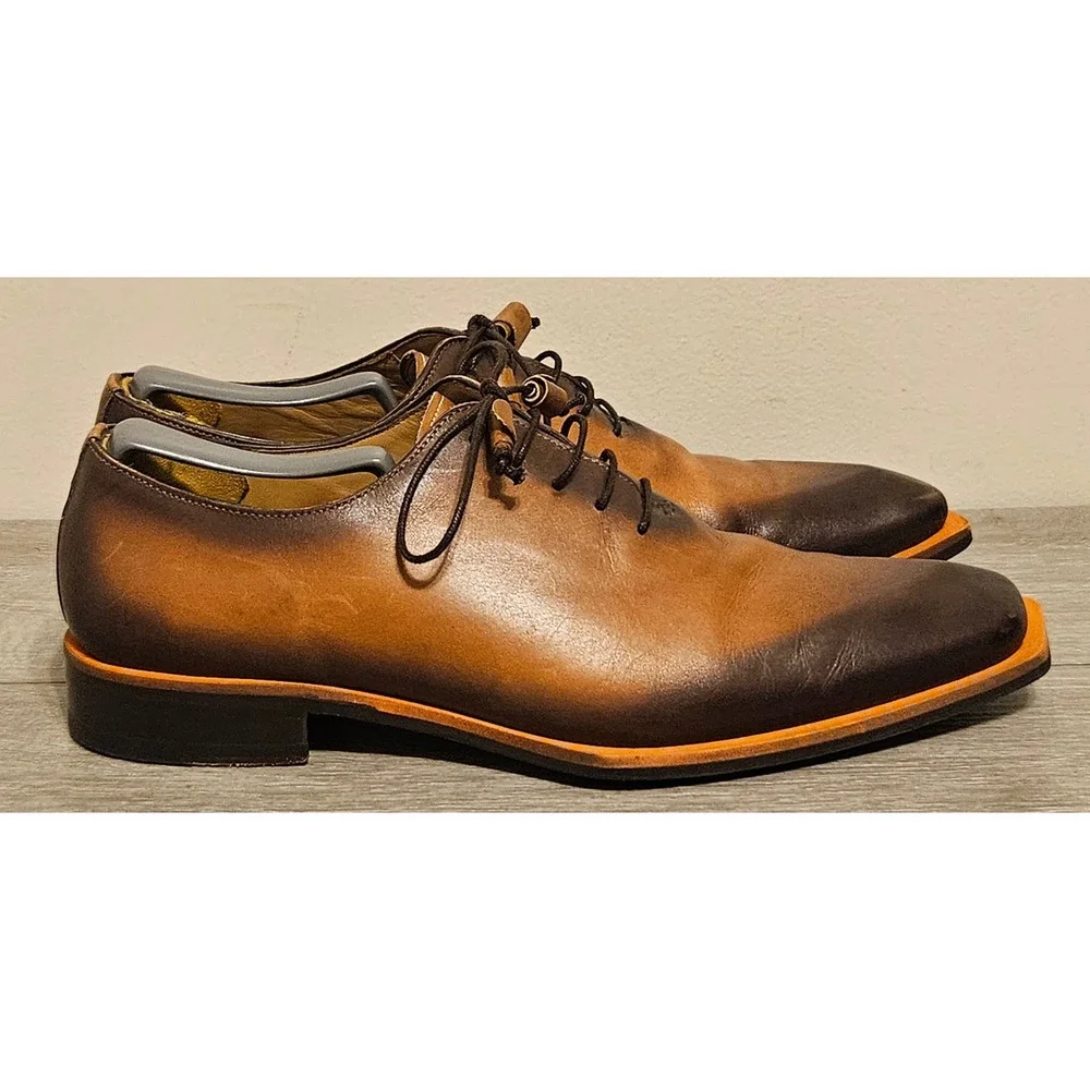 Mezlan S108 Mens Brown Patina Asymmetrical Oxford Leather Square Toe Spain 9.5 M